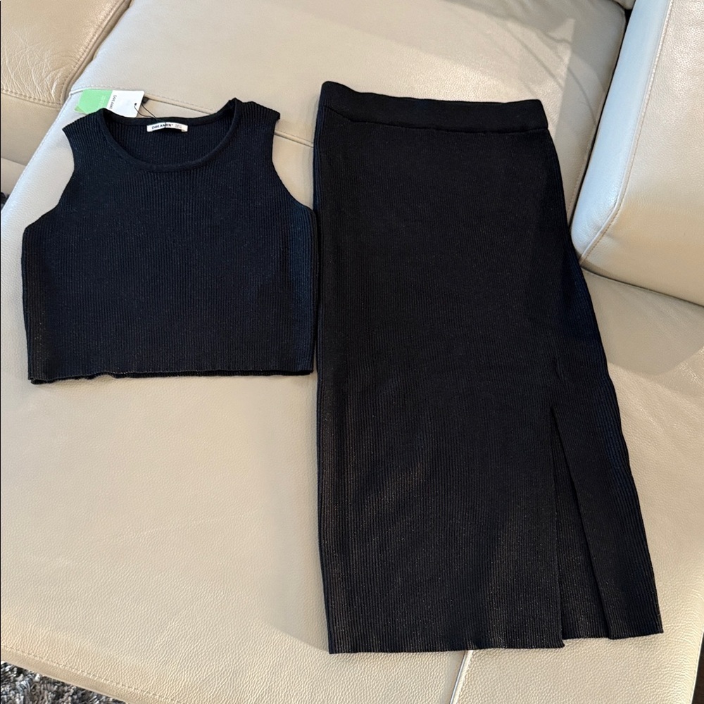 Black Sleeveless Top and Skirt Set